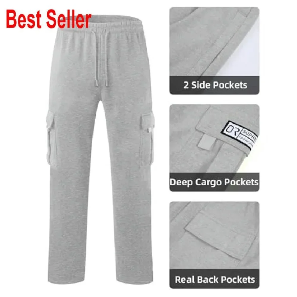 Men's Cargo Sweatpants Fleece Jogger Activewear Hiking Lounge Comfort